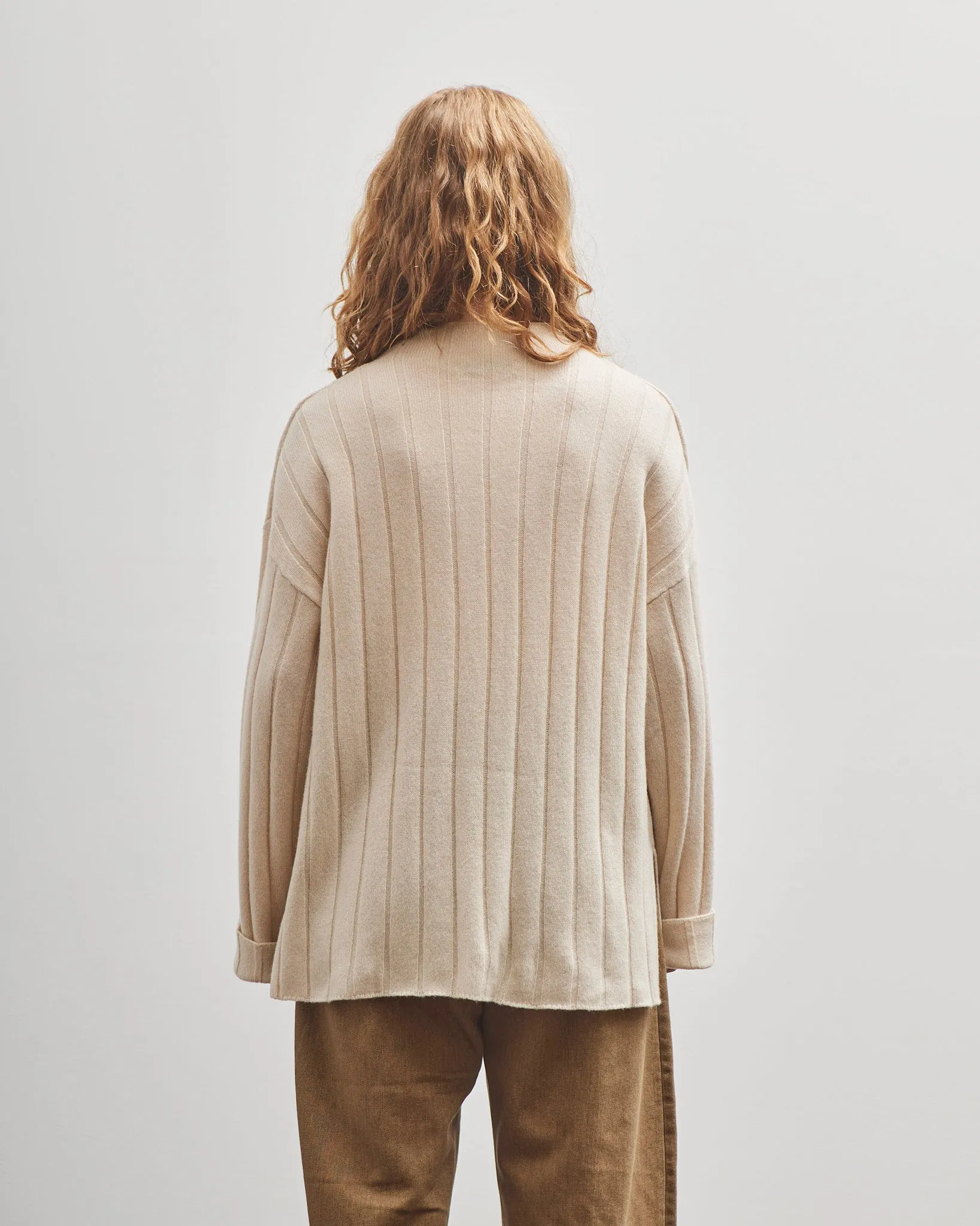 7115 by Szeki Merino Wide Ribbed Sweater, Beige-White