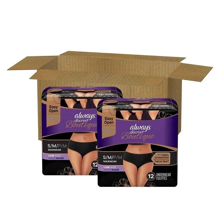 Always Discreet Boutique, Incontinence Underwear Black Medium x9 x3 Packs