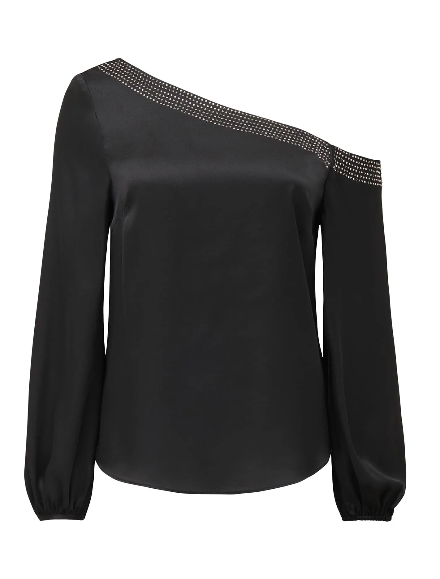 Anya Asymmetrical Embellished Satin Top