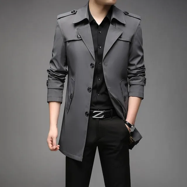 Autumn Black Button Trench Coat