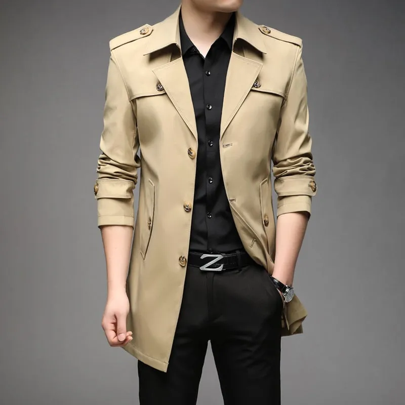 Autumn Black Button Trench Coat