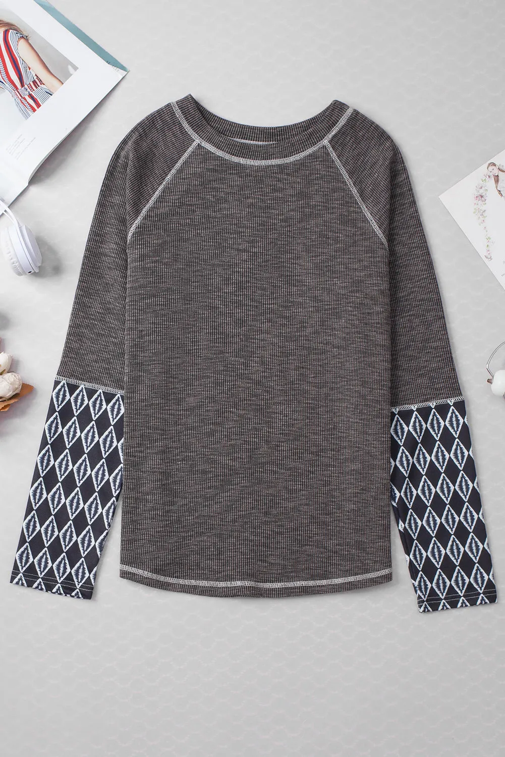 Aztec Ribbed Long Sleeve Top