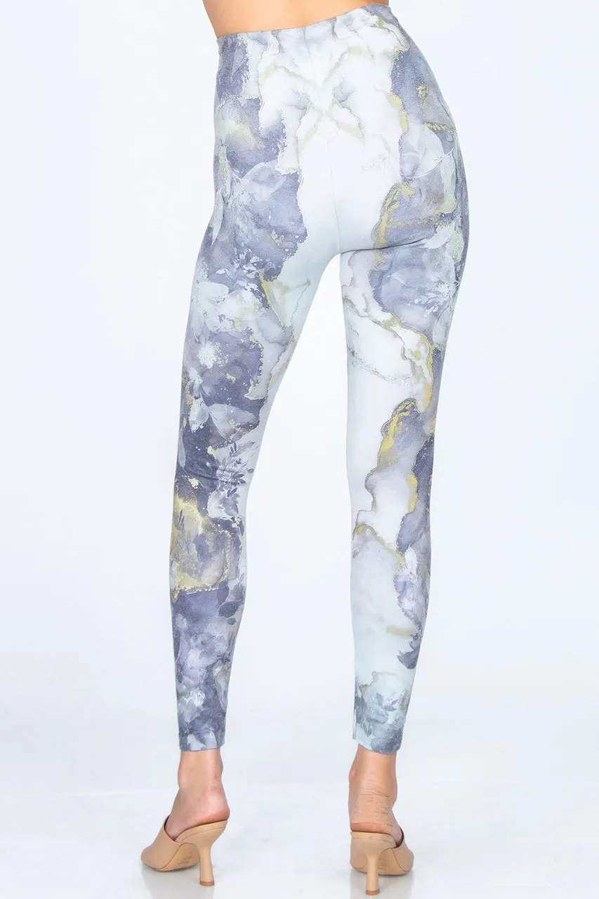 B4292DT High Waist Full Length Legging Abstract Marble Floral