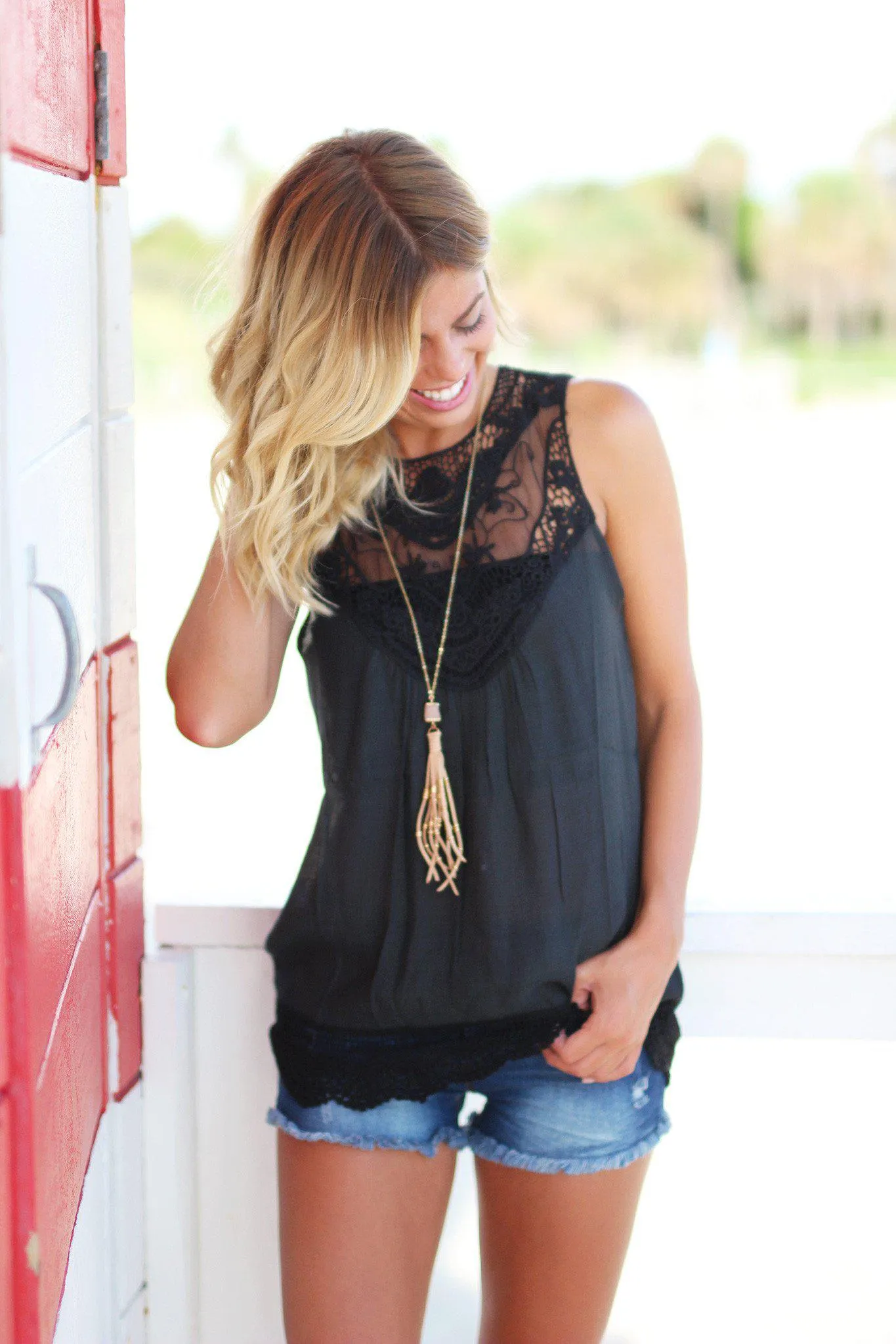 Black Sleeveless Lace Top