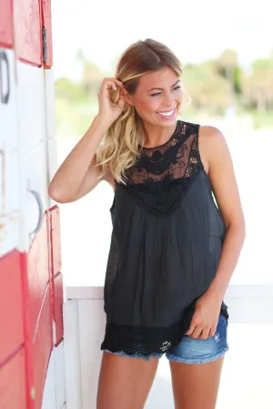 Black Sleeveless Lace Top