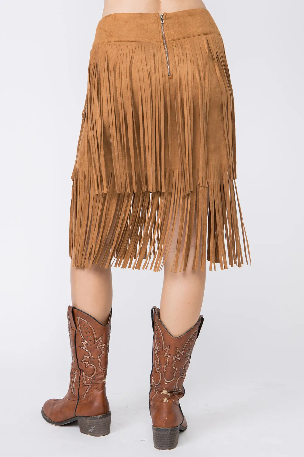 Camel Ultra Suede Fringe Mini Skirt