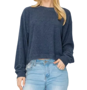 Comfy top with long sleeves in h. Navy cozy brushed Jersey