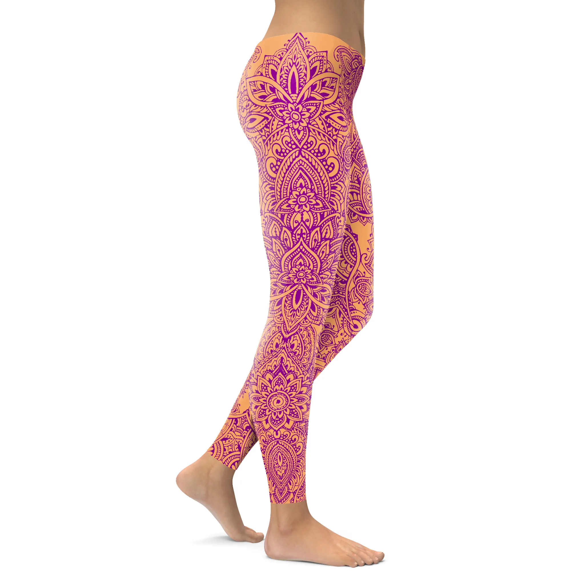 Coral and Purple Henna Tattoo Leggings