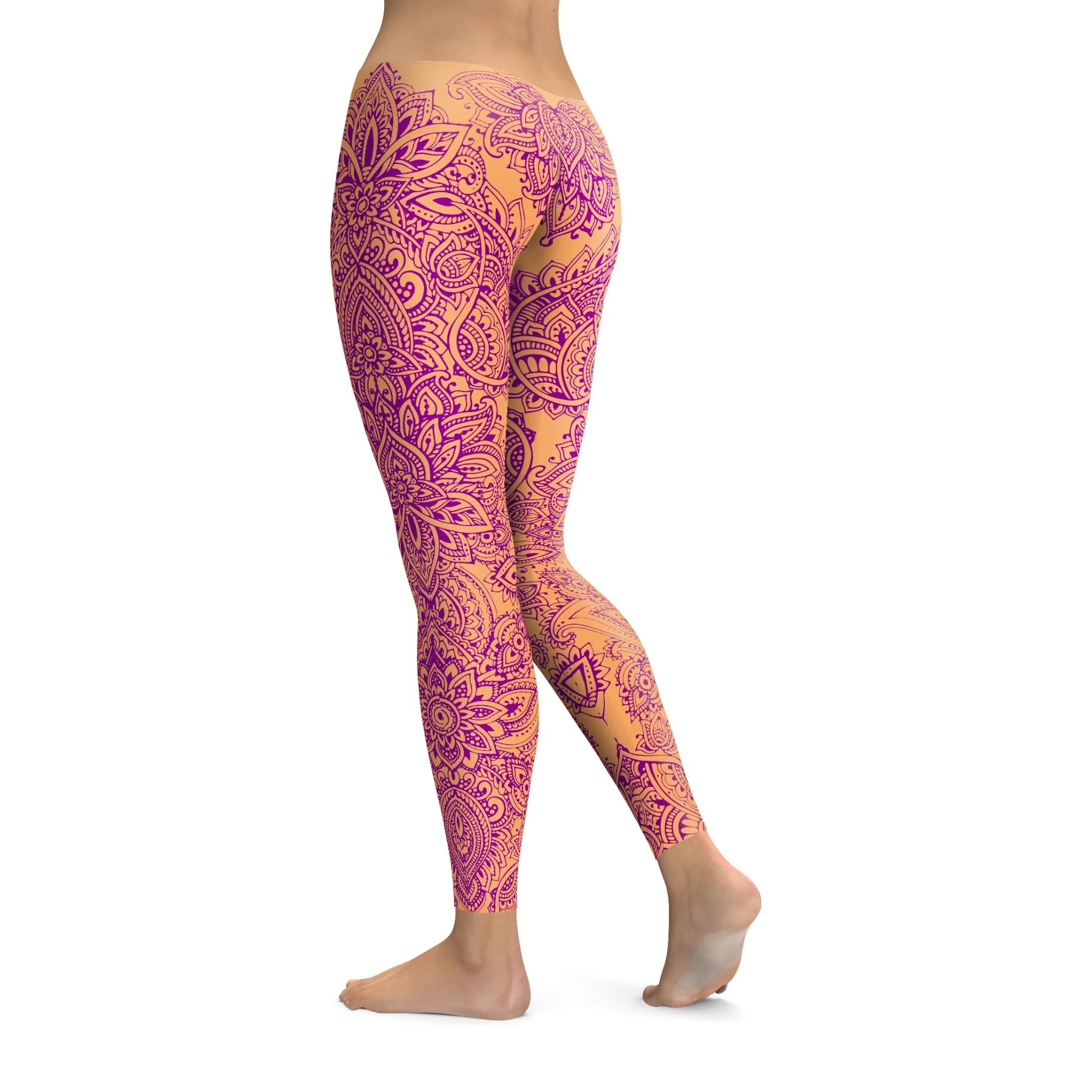 Coral and Purple Henna Tattoo Leggings