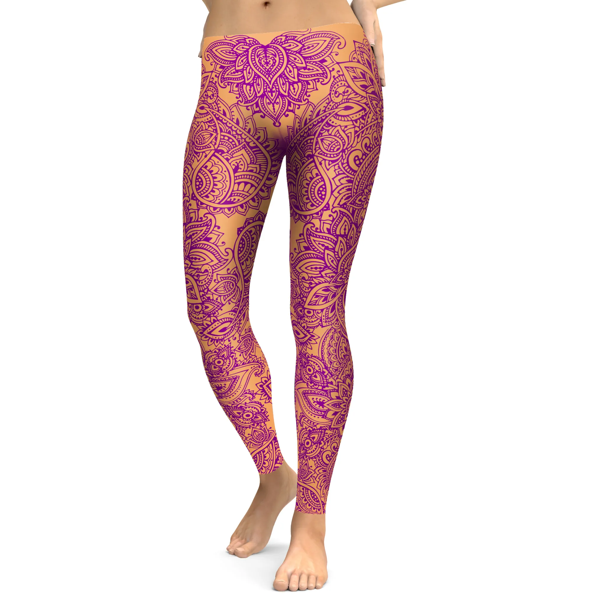 Coral and Purple Henna Tattoo Leggings