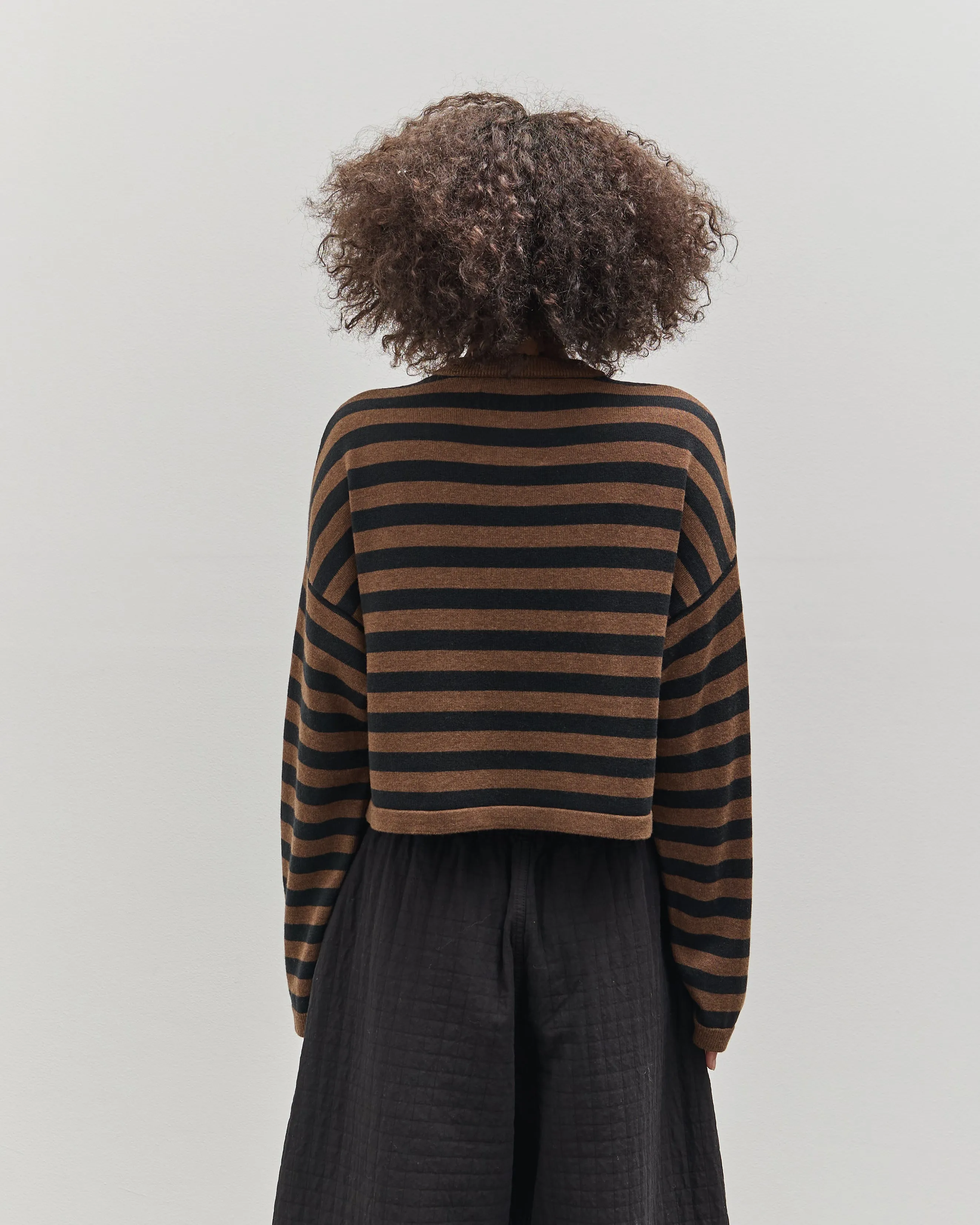 Cordera Merino Wool Striped Cardigan, Black/Brown