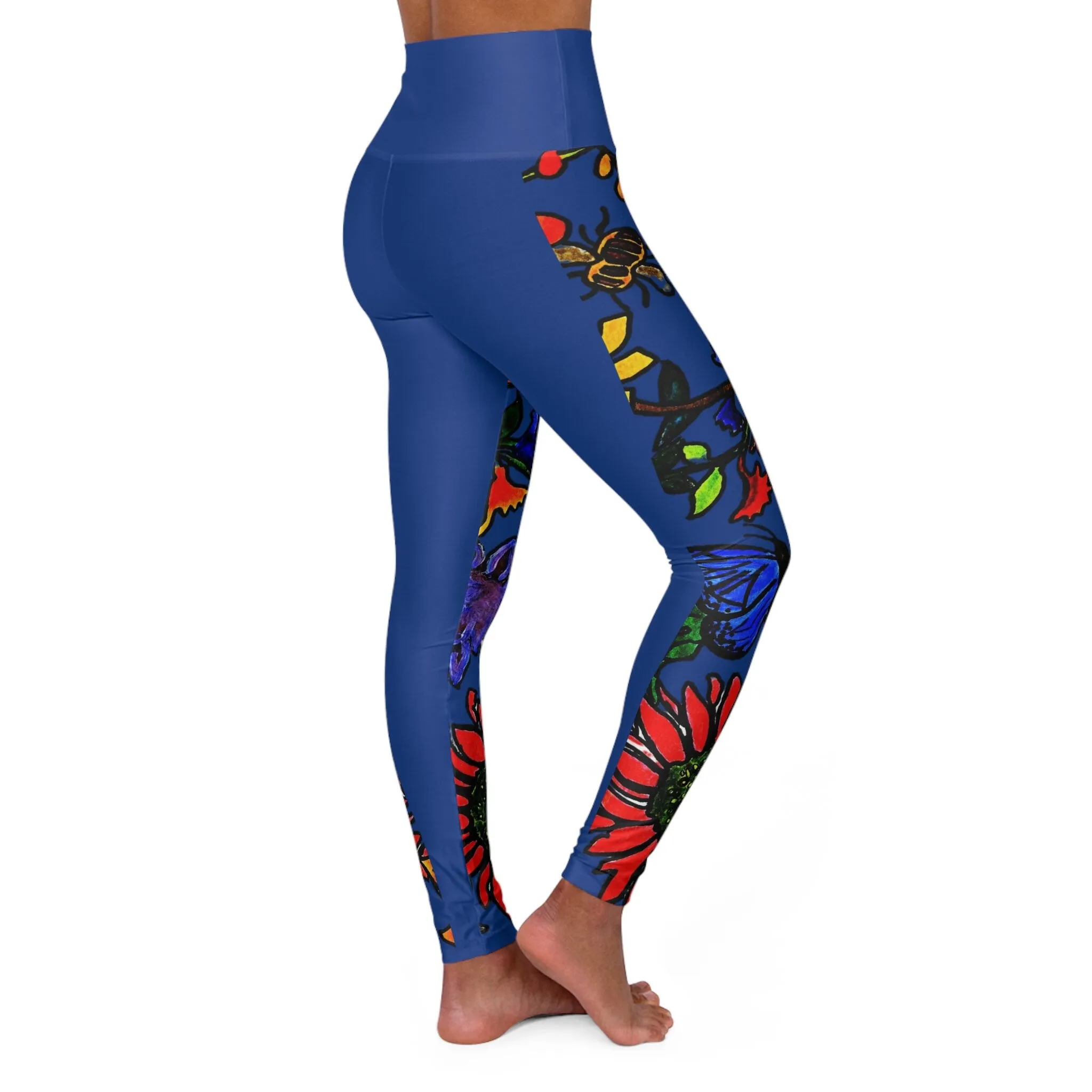 Customizable Hand Drawn Floral High Waisted Yoga Leggings - Comfortable and Stylish