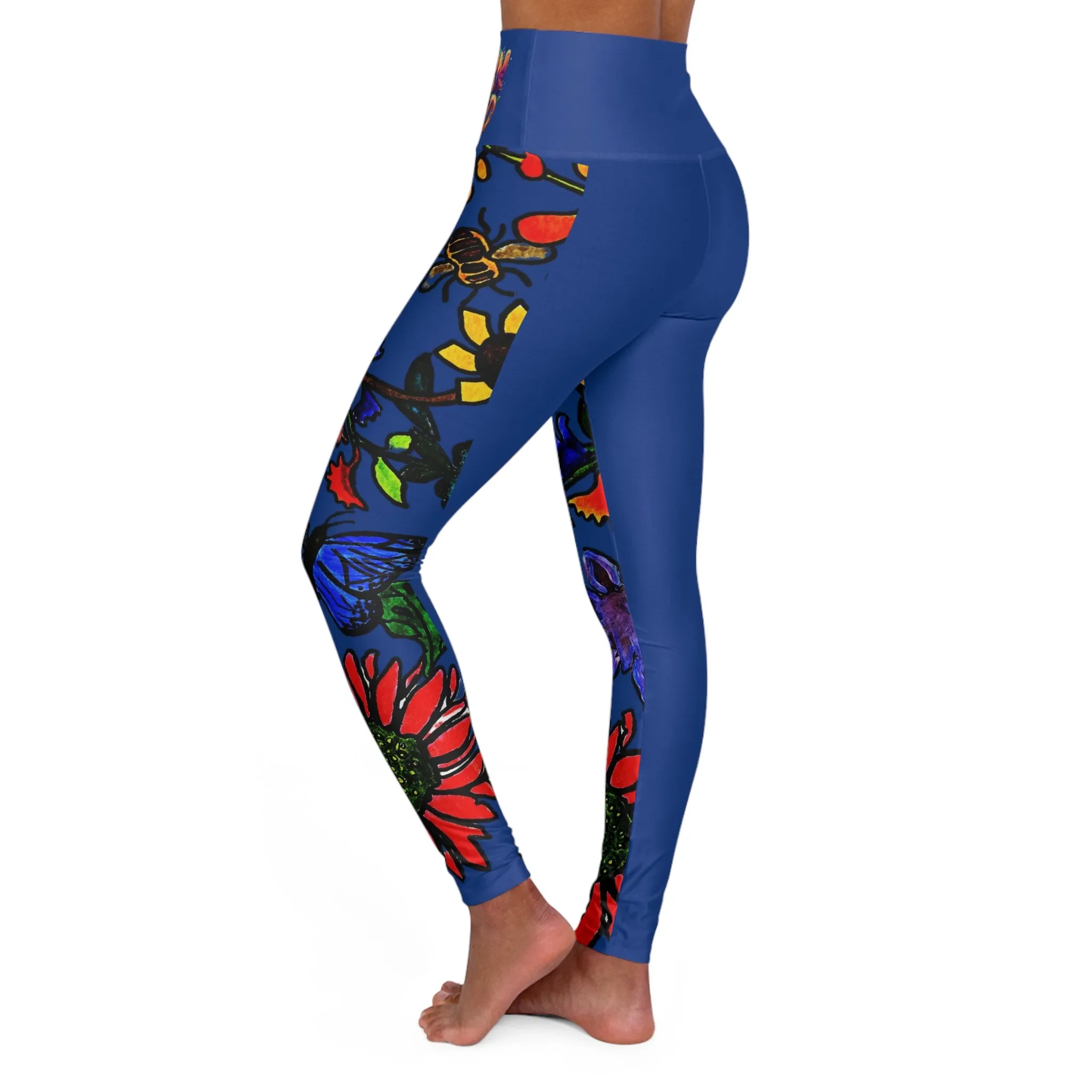 Customizable Hand Drawn Floral High Waisted Yoga Leggings - Comfortable and Stylish