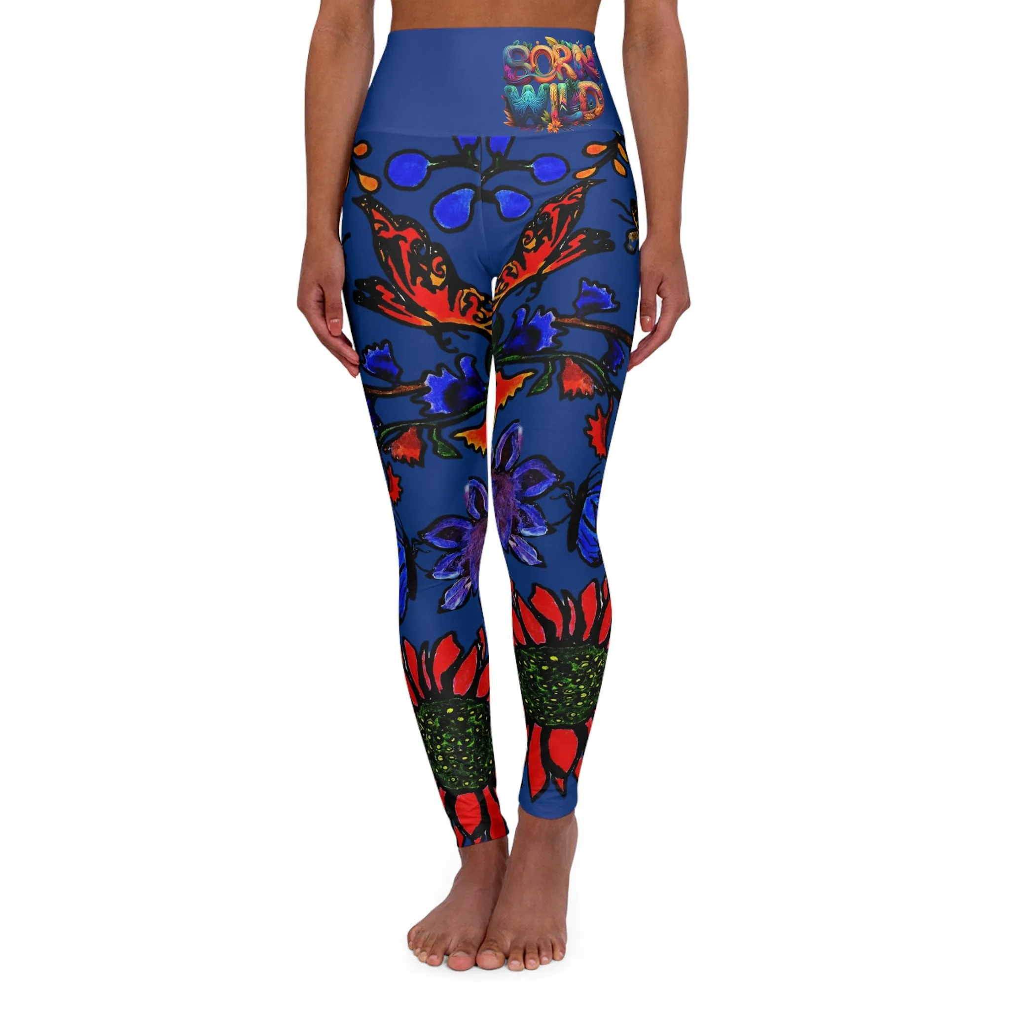 Customizable Hand Drawn Floral High Waisted Yoga Leggings - Comfortable and Stylish