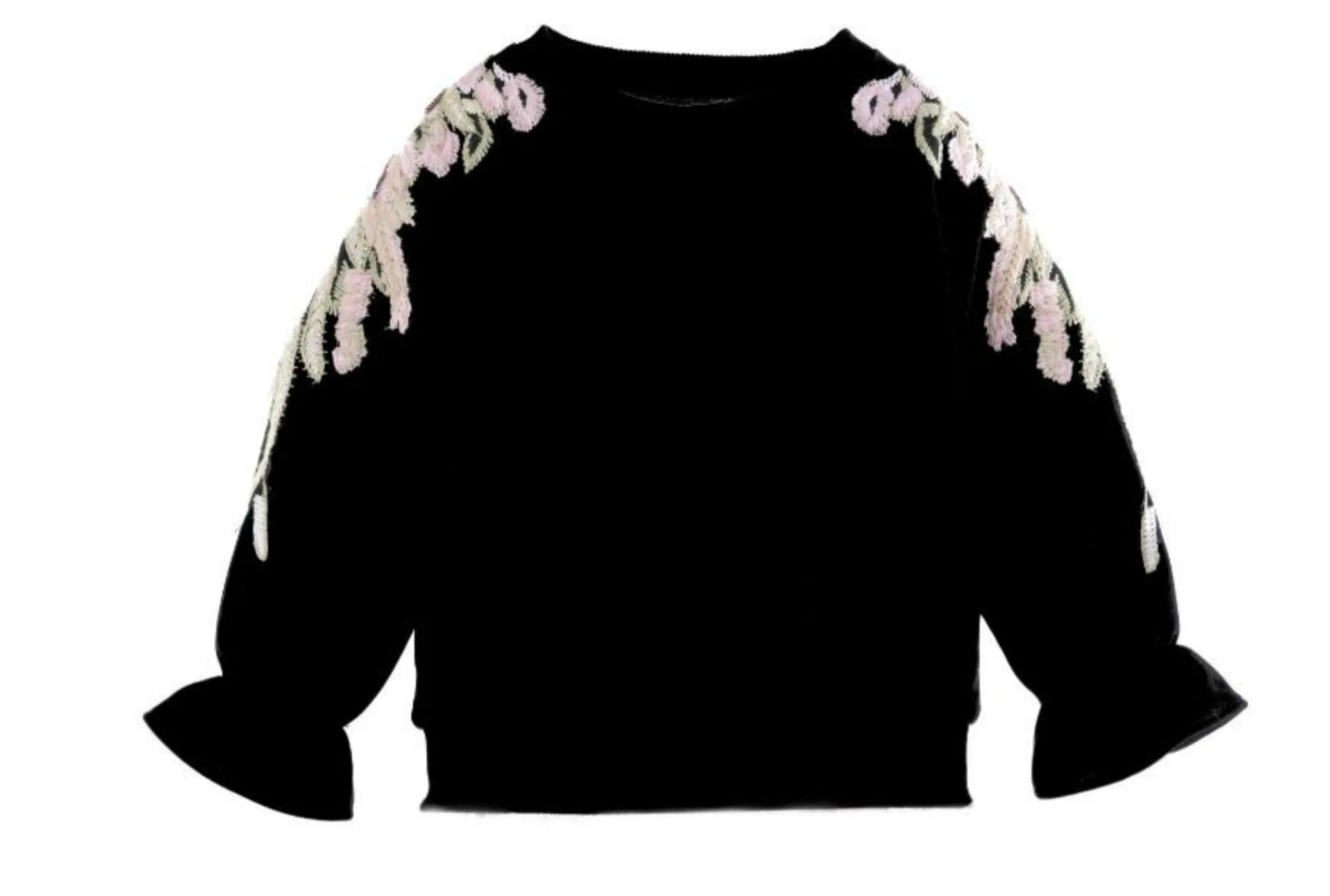 Doe a Dear Girls Black Flower Embroidered Sweatshirt