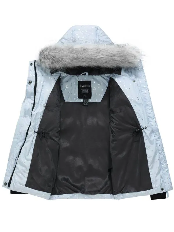 Girl's Quilted Winter Coat Thicken Puffer Jacket with Fur Hood