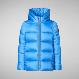 Girls's Hooded Animal free Puffer Coat Gracie in cerulean blue