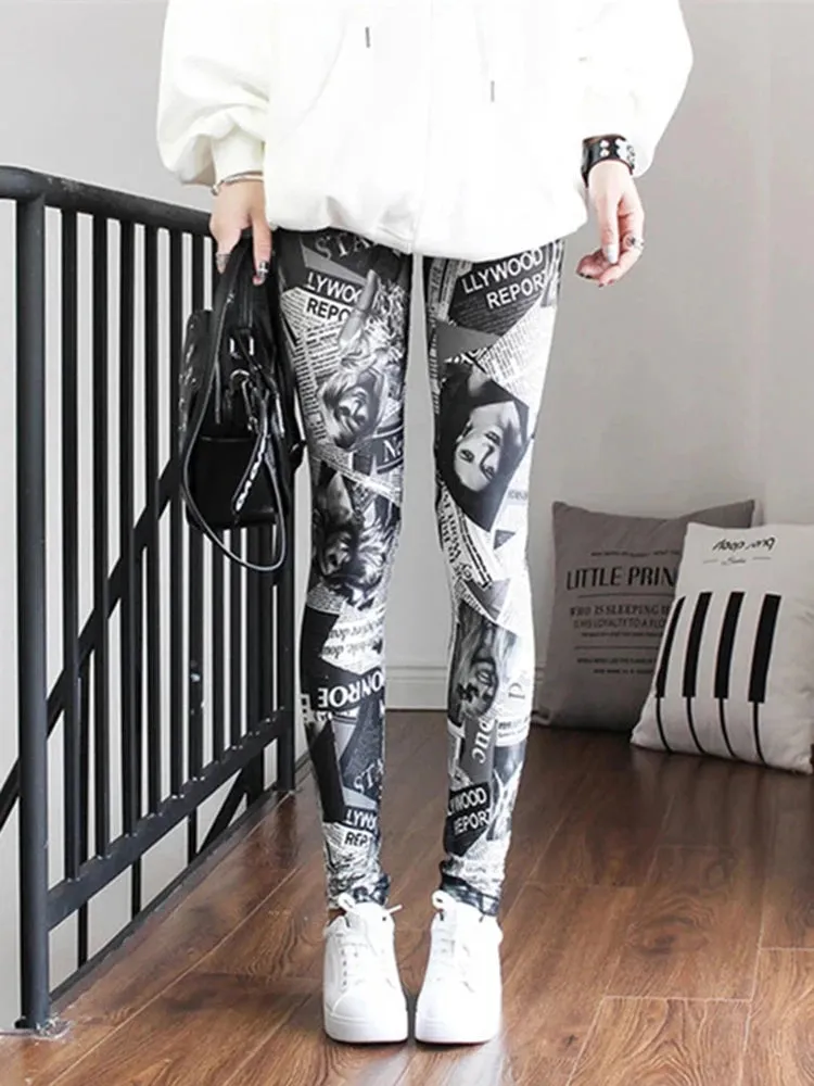 Graffiti Floral Patterned Print Elastic Design Vintage Leggings