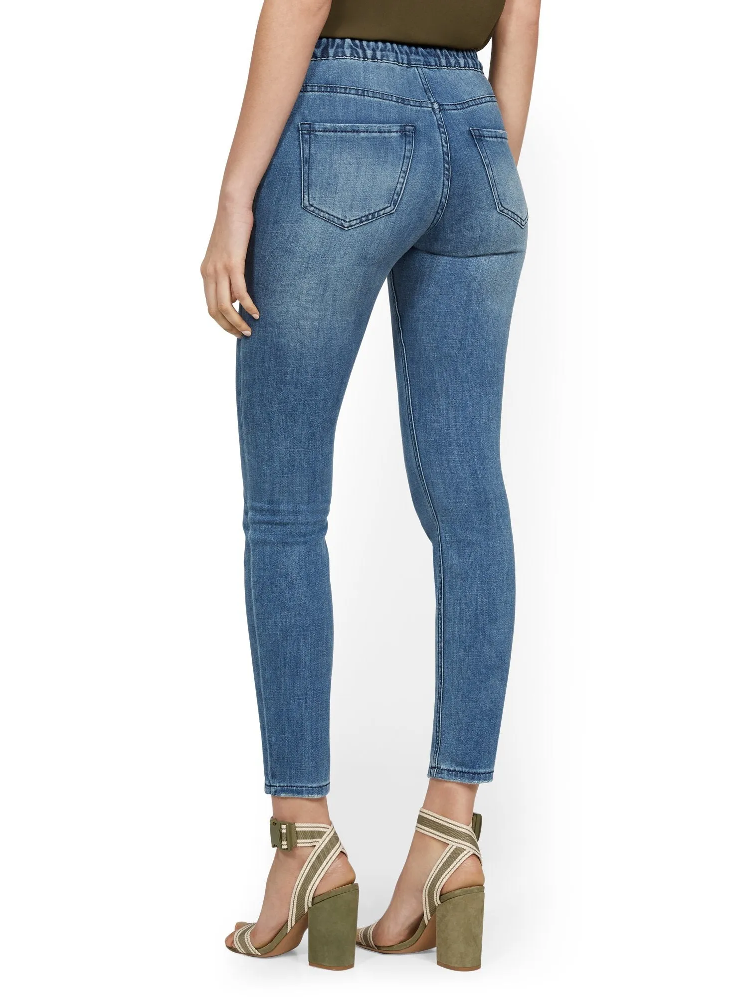 High-Waisted Tie-Front Skinny Ankle Jeans - Medium Blue Wash