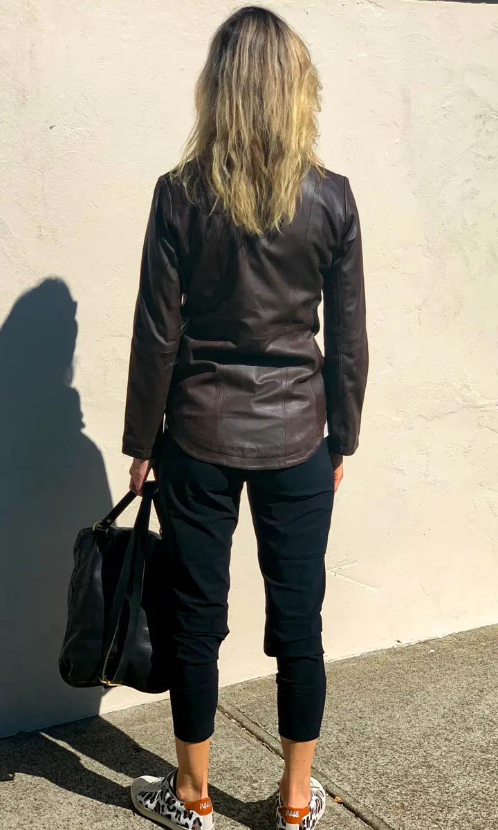 HOSS Navona Leather Shearling Jacket - Chocolate