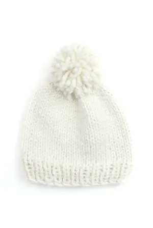 Ivory Wool Beanie with Pom Pom