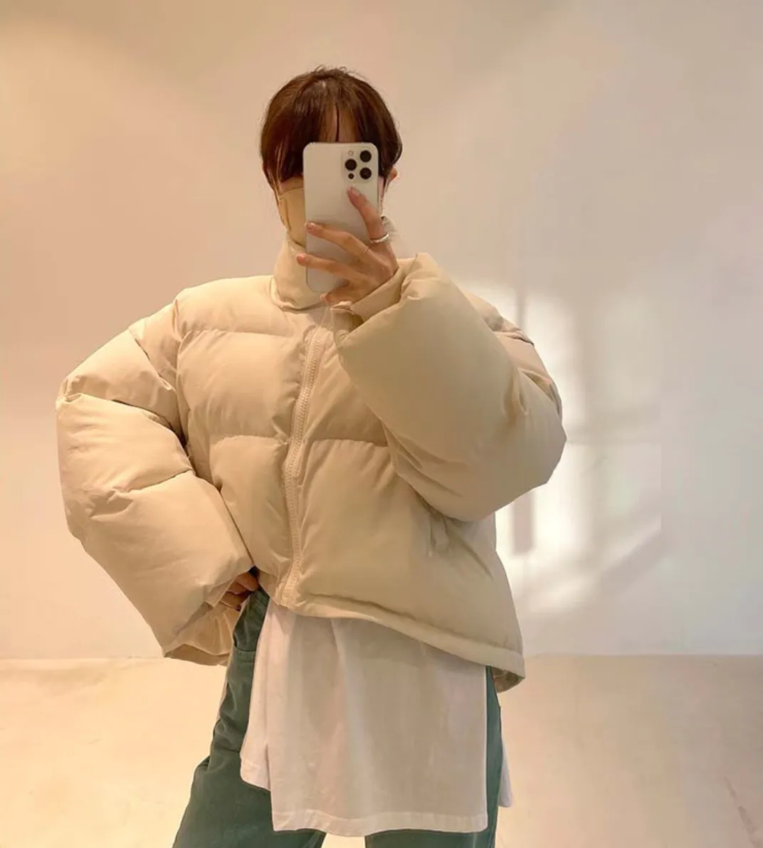 [Korean Style] 3 Colors Cozy Cropped Parka Puffer Jacket