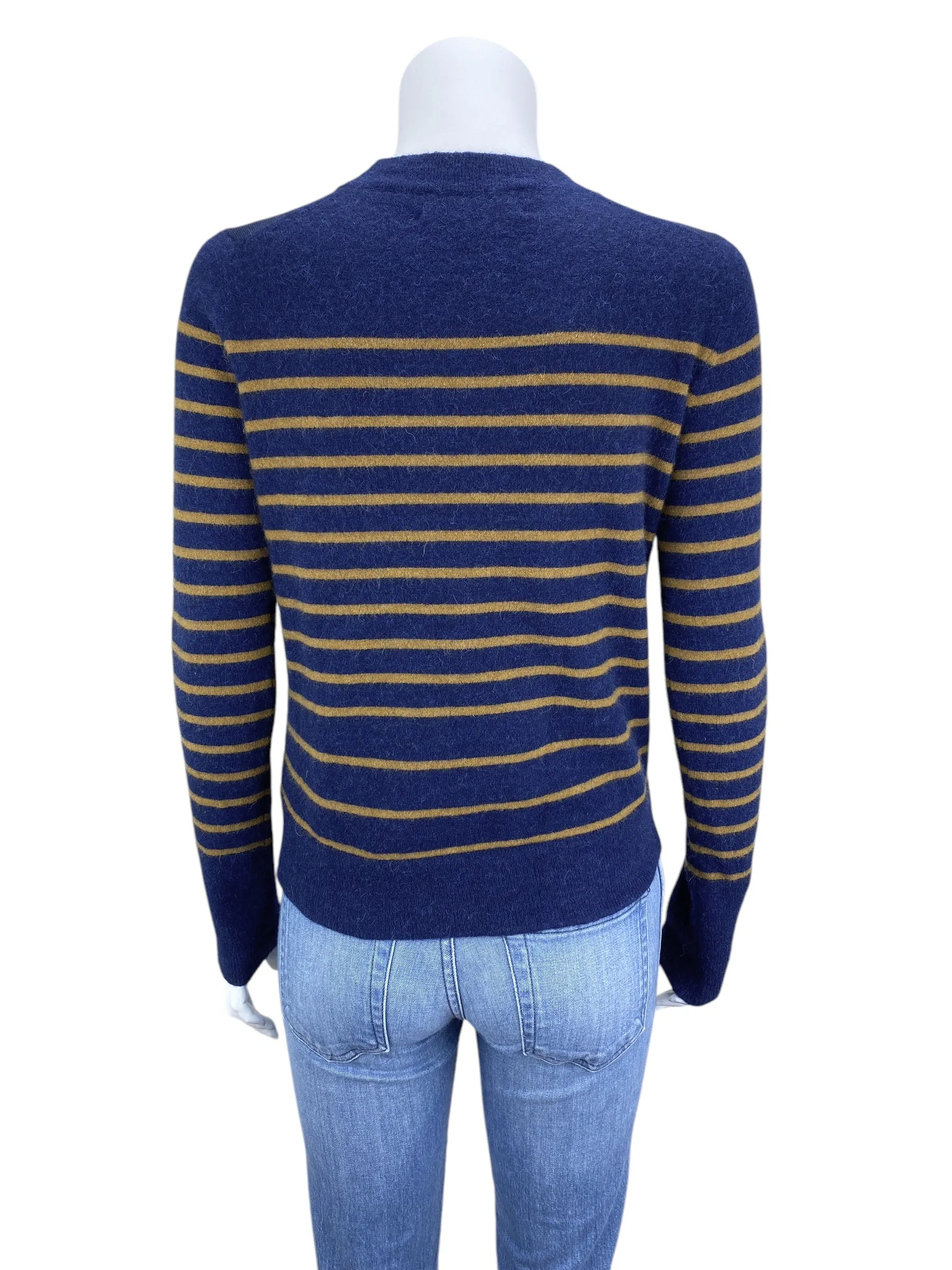 La Ligne Women's Striped Cashmere Blend Crew Sweater Navy Gold Size XS