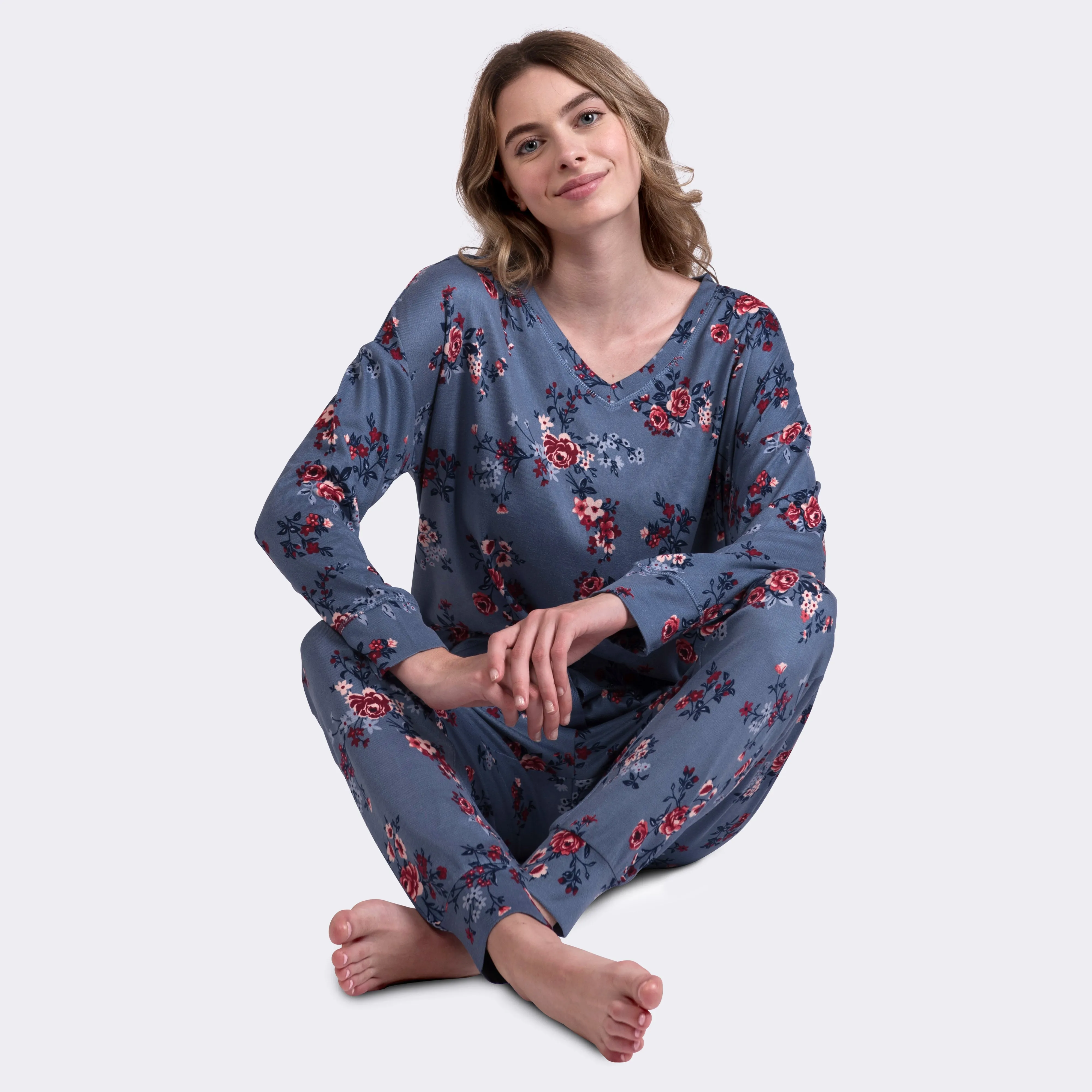 Ladies' 2-PC Blue Floral Super Soft Pajama Set