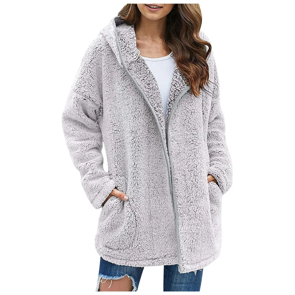 Lapel Hooded Plush Sweater