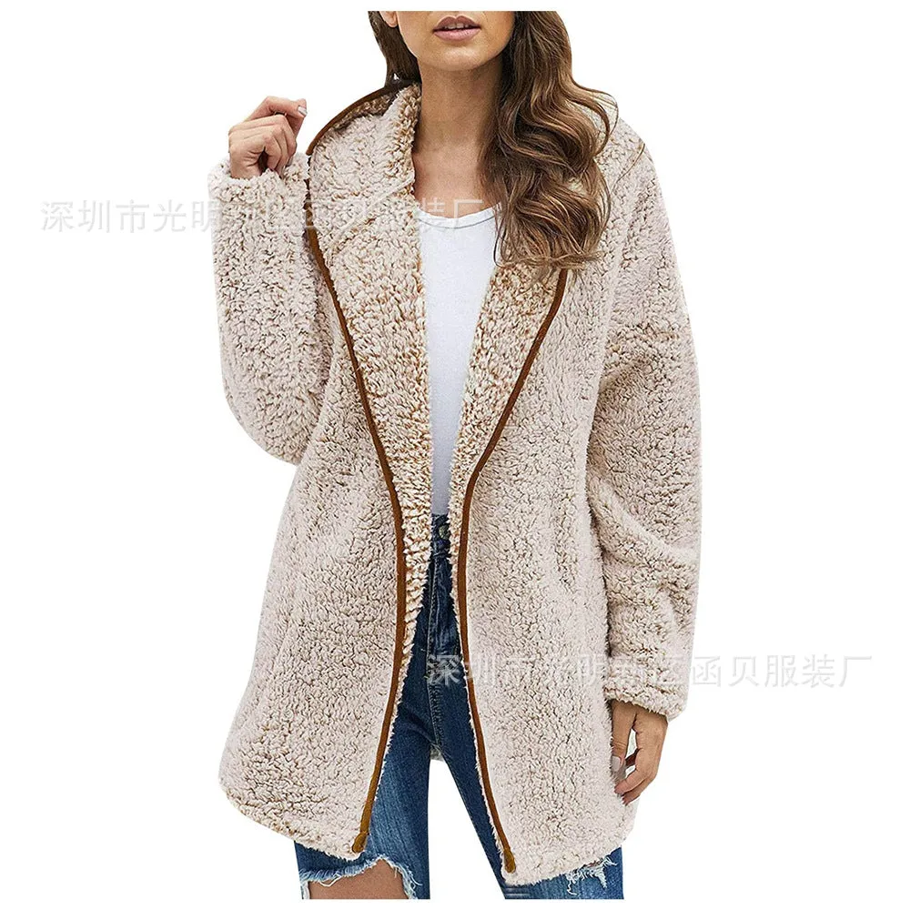 Lapel Hooded Plush Sweater