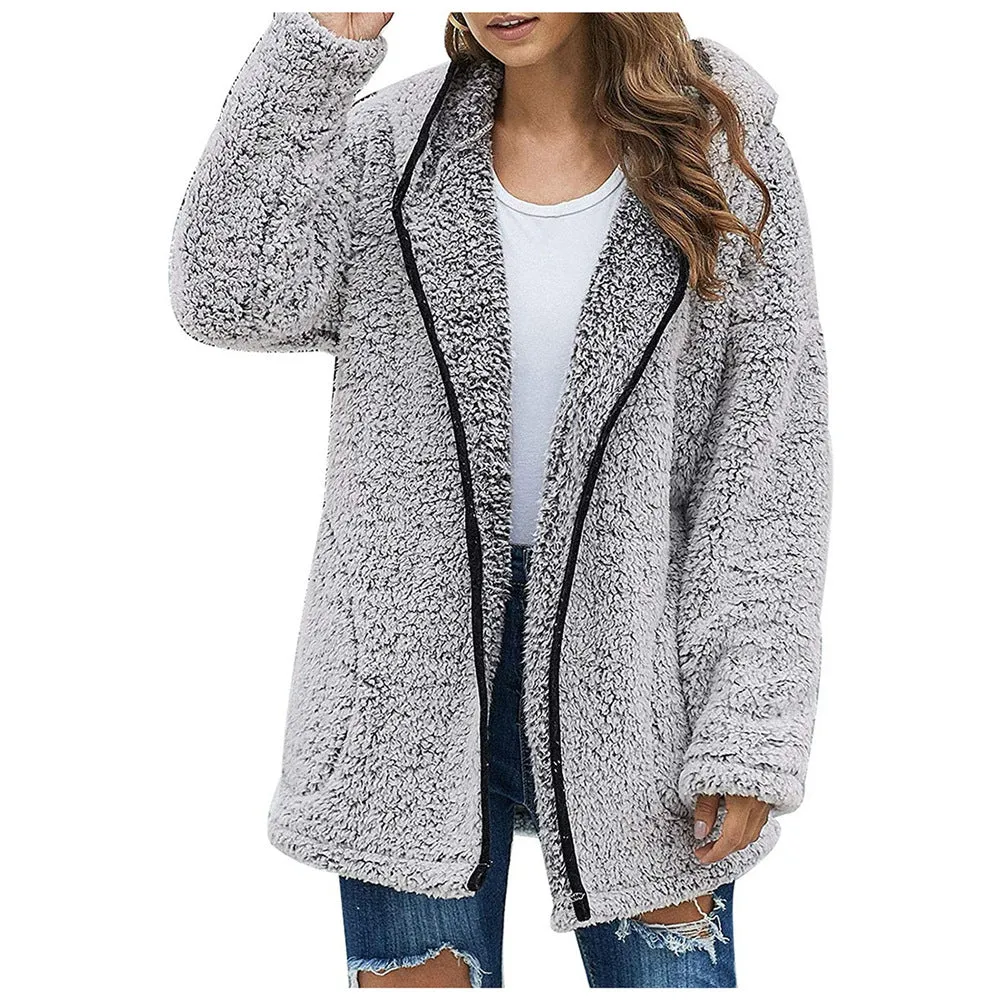 Lapel Hooded Plush Sweater