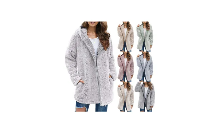 Lapel Hooded Plush Sweater