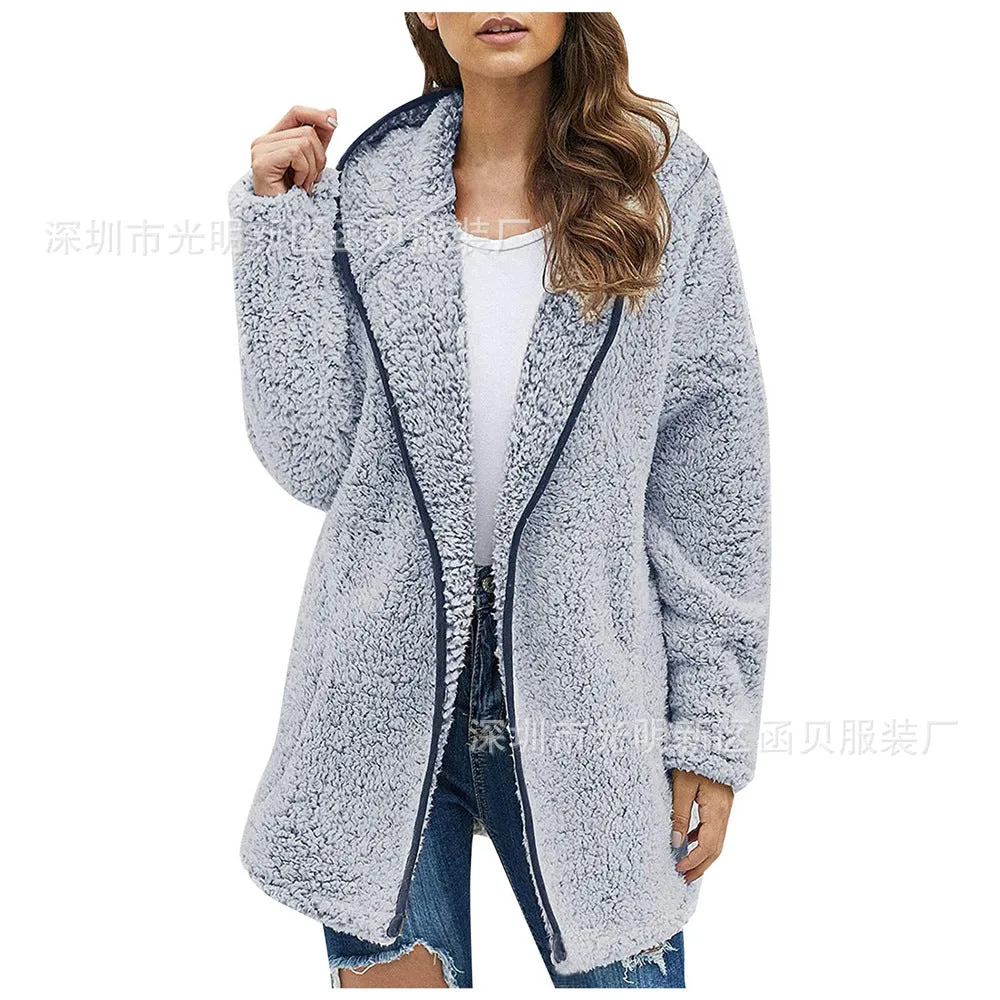 Lapel Hooded Plush Sweater