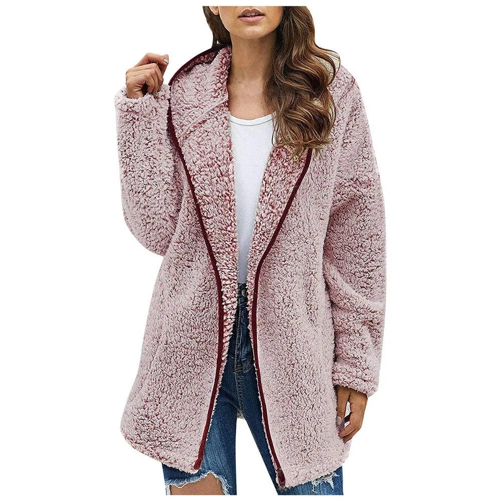 Lapel Hooded Plush Sweater