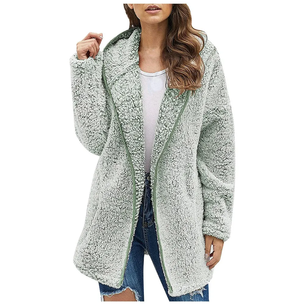 Lapel Hooded Plush Sweater