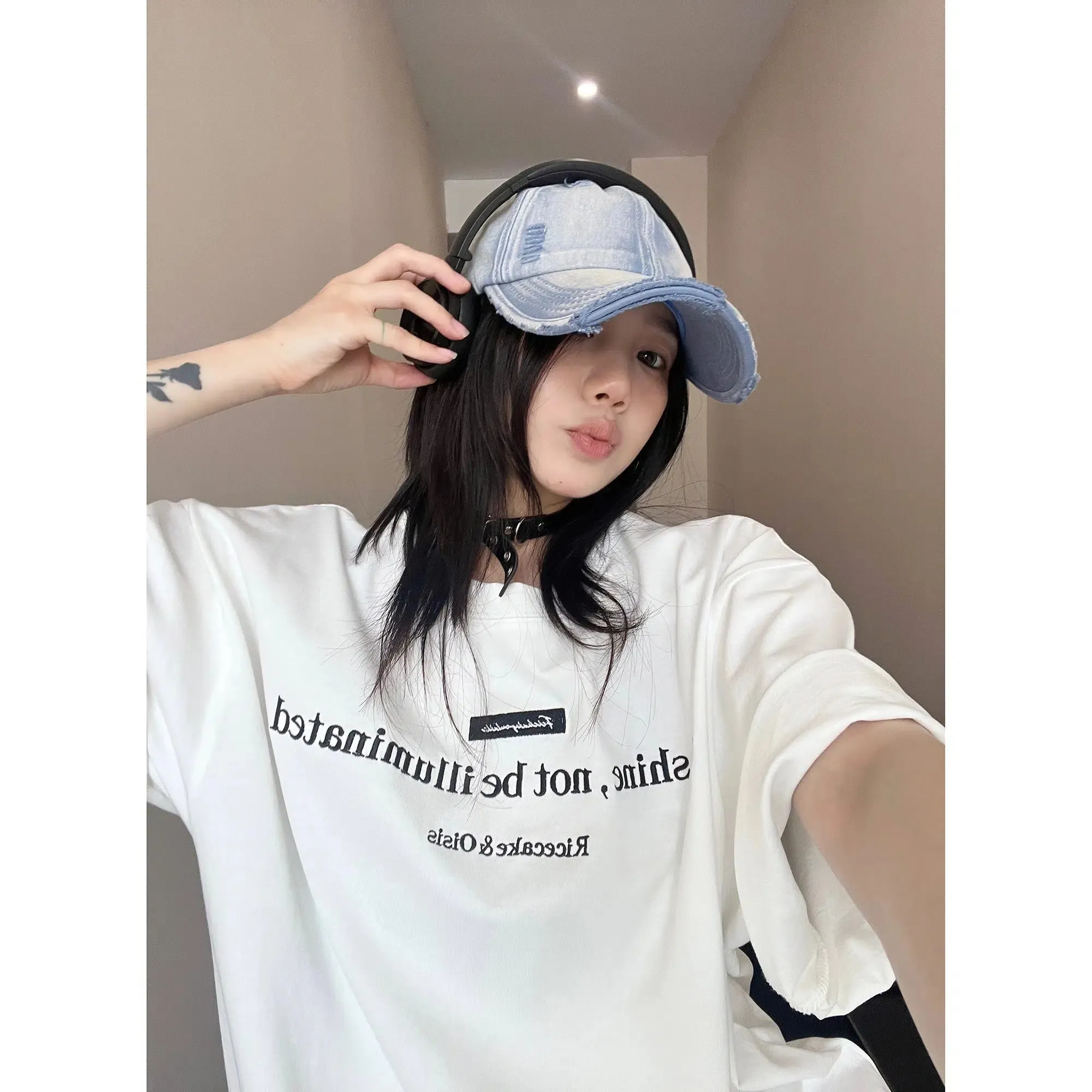 Letter Embroidered Oversized T-Shirt