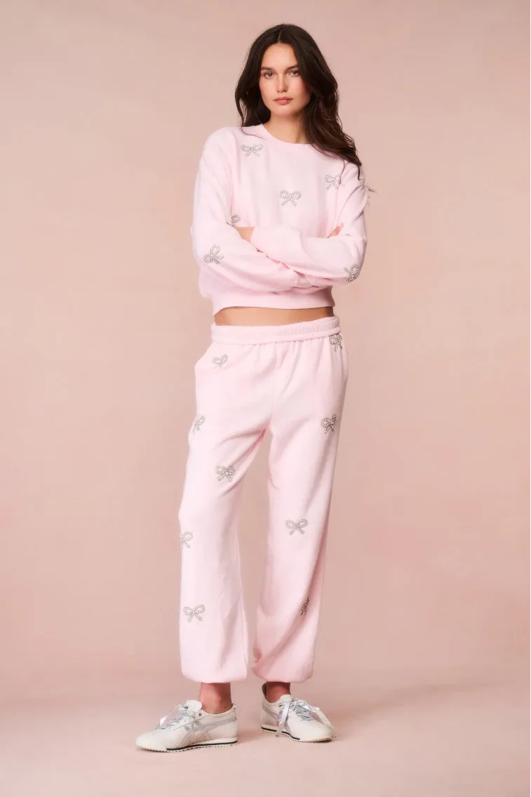 Lillia Crystal Bow Fleece Sweatpant