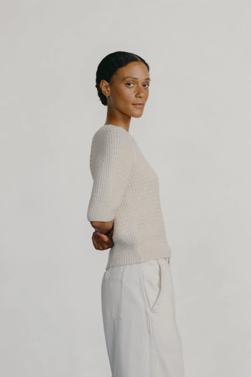 Lloyd Waffle Knit, Alpaca Cotton, Cream