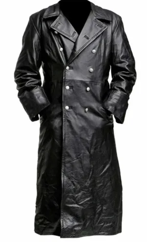 Long Black Leather Trench Coat