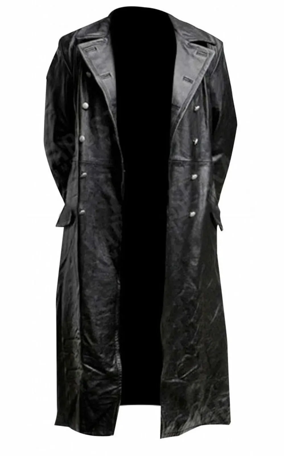 Long Black Leather Trench Coat