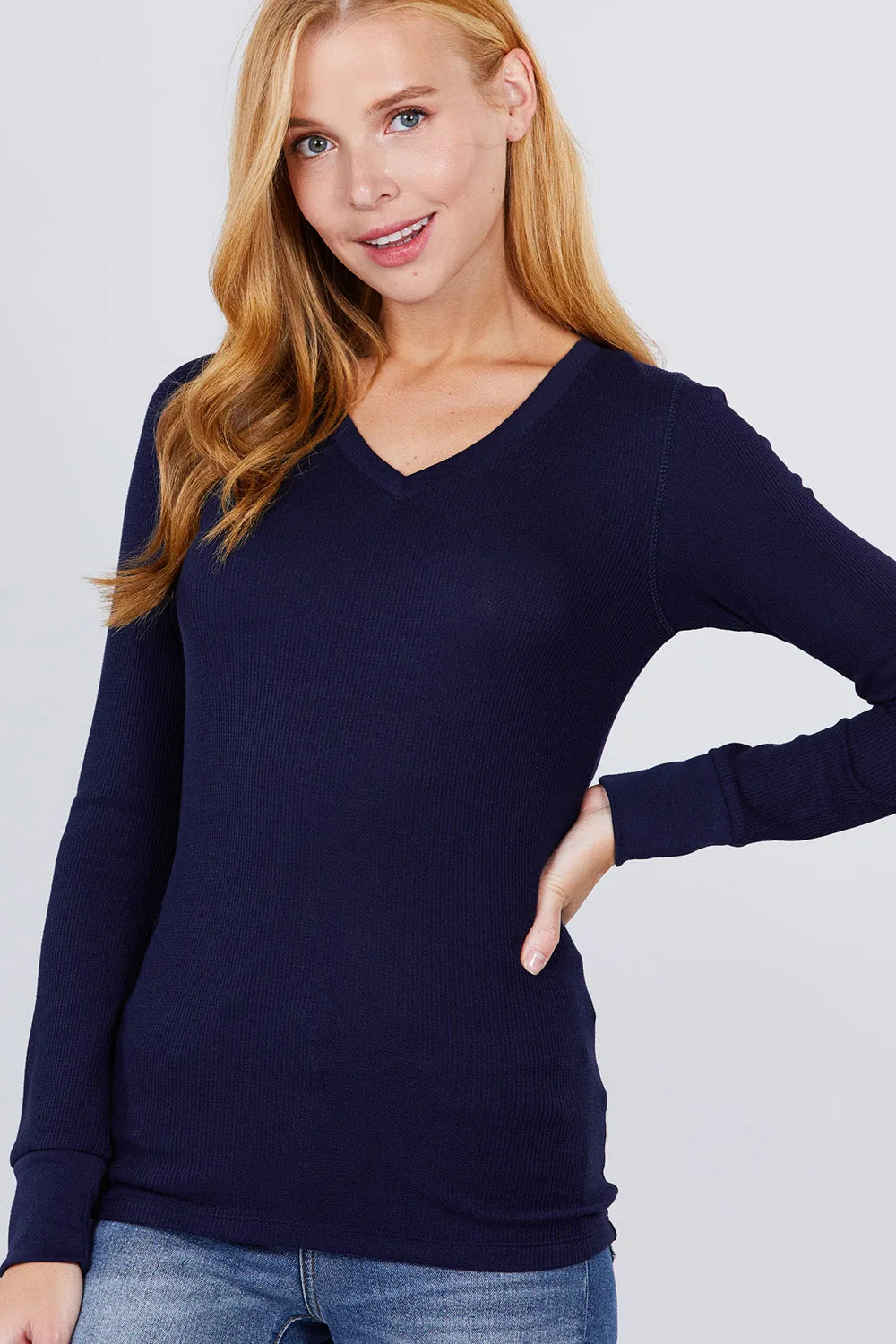 Long Slv V-neck Thermal Top - 16 colors