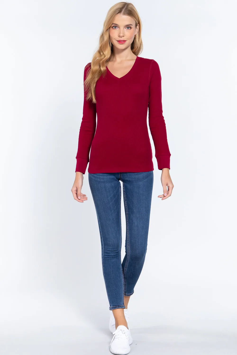 Long Slv V-neck Thermal Top - 16 colors