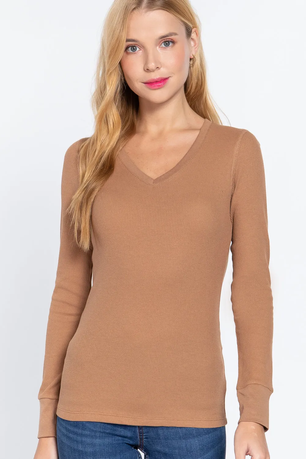 Long Slv V-neck Thermal Top - 16 colors