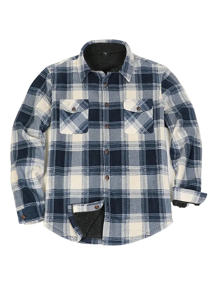 Men's Warm Sherpa Lined Plaid Shirt Jacket (Sherpa Lined Throughout)