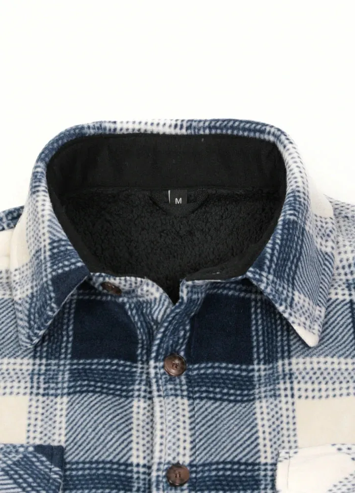 Men's Warm Sherpa Lined Plaid Shirt Jacket (Sherpa Lined Throughout)