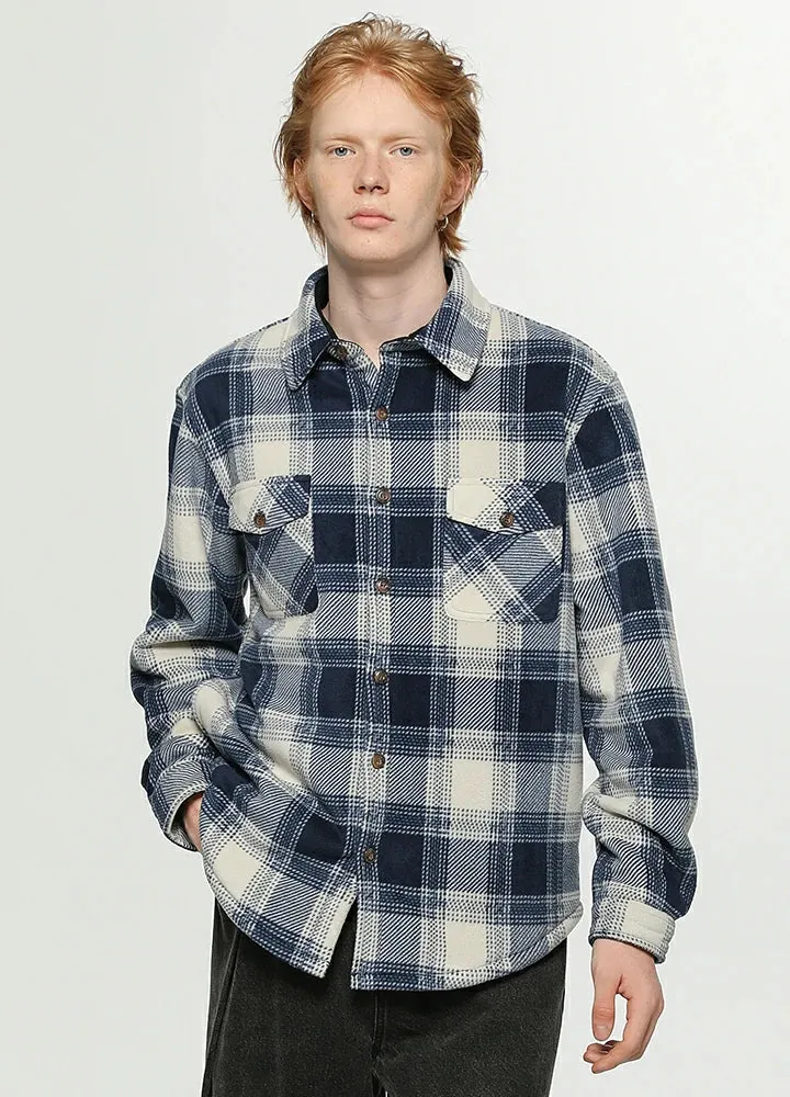 Men's Warm Sherpa Lined Plaid Shirt Jacket (Sherpa Lined Throughout)