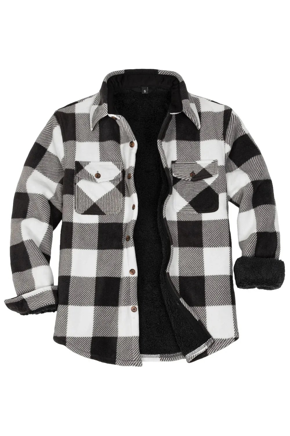 Men's Warm Sherpa Lined Plaid Shirt Jacket (Sherpa Lined Throughout)