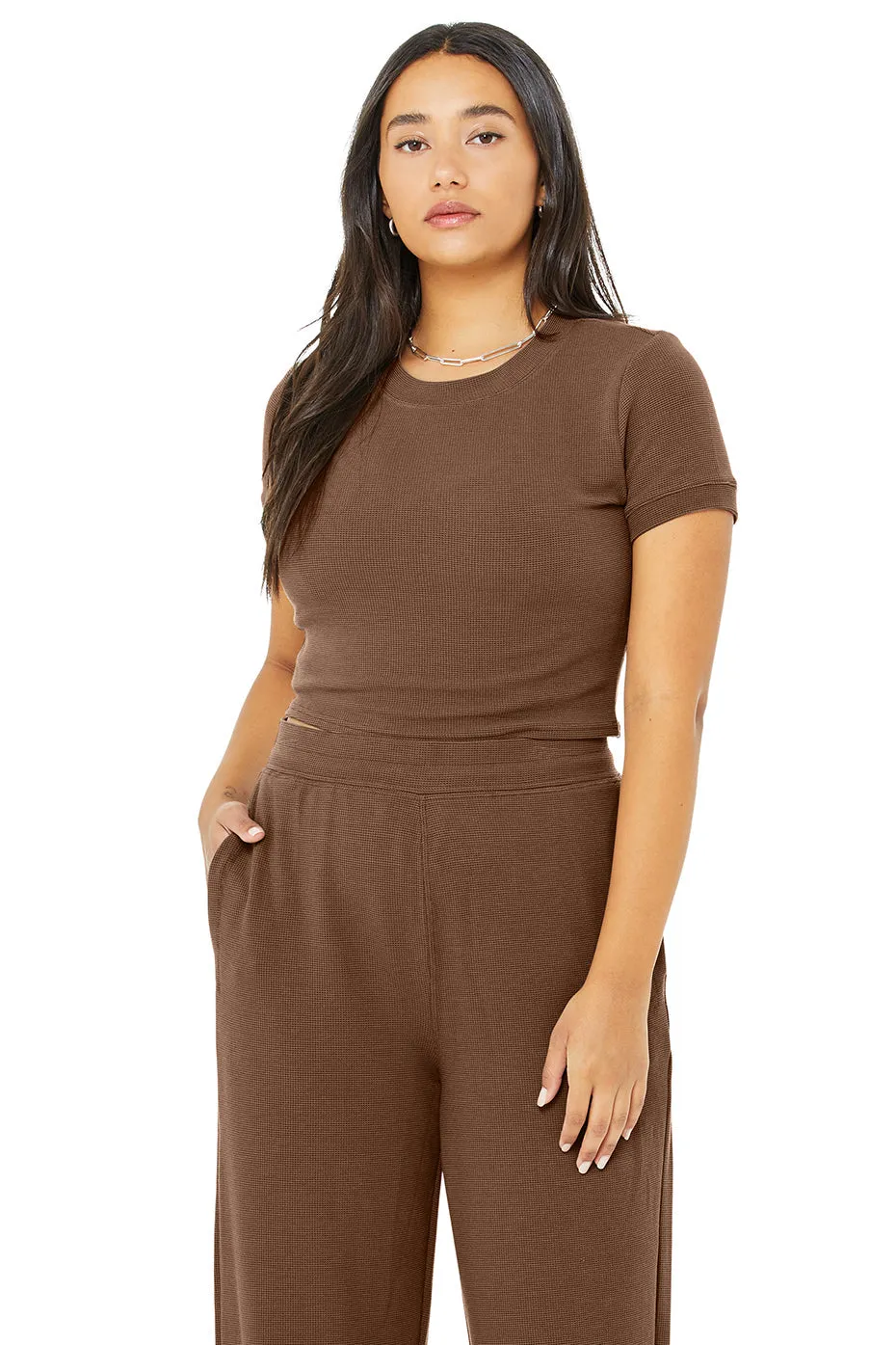 Micro Waffle Sierra Short Sleeve Top - Hot Cocoa