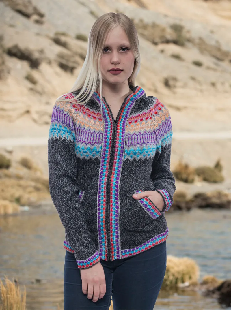 Multicolor Alpaca Full Zip Hoodie for Women