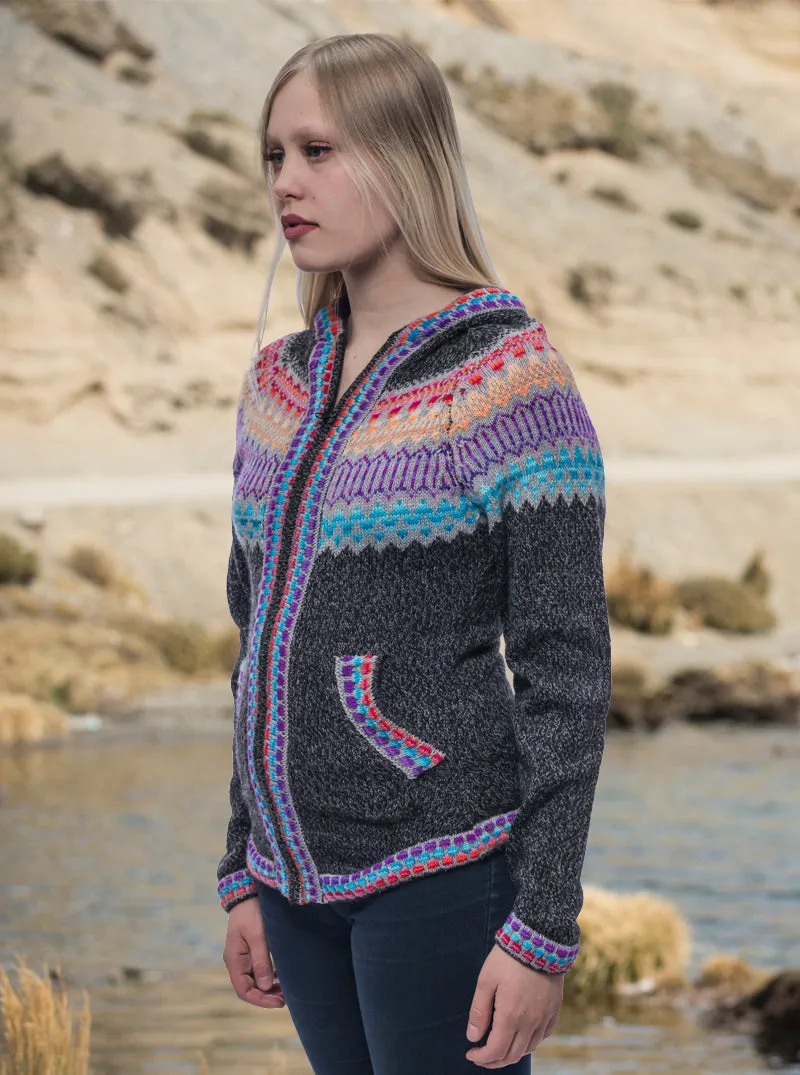 Multicolor Alpaca Full Zip Hoodie for Women